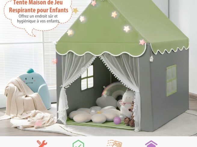 Children's Playhouse Play Tent Washable Mat and Star Lights 105 x 121 x 136 cm
