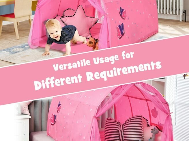 Kid's Bed Portable Pop Up Playhouse with Mosquito Net 144 x 102 x 82 CM Pink