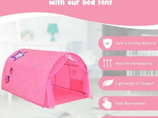 Kid's Bed Portable Pop Up Playhouse with Mosquito Net 144 x 102 x 82 CM Pink