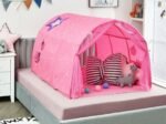 Kid's Bed Portable Pop Up Playhouse with Mosquito Net 144 x 102 x 82 CM Pink