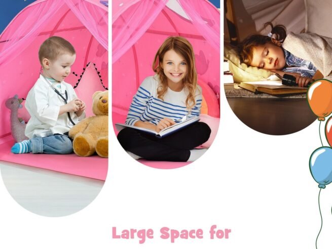 Kid's Bed Portable Pop Up Playhouse with Mosquito Net 144 x 102 x 82 CM Pink