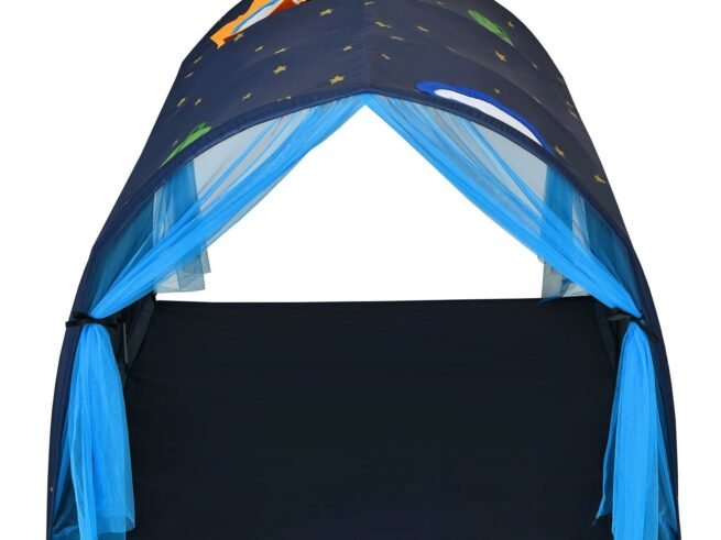 Kid's Bed Portable Pop Up Playhouse with Mosquito Net 144 x 102 x 82 CM Blue