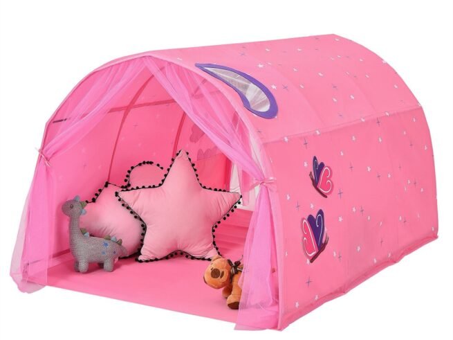 Kid's Bed Portable Pop Up Playhouse with Mosquito Net 144 x 102 x 82 CM Pink