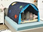 Kid's Bed Portable Pop Up Playhouse with Mosquito Net 144 x 102 x 82 CM Blue