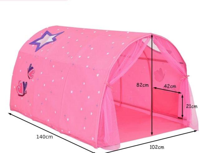Kid's Bed Portable Pop Up Playhouse with Mosquito Net 144 x 102 x 82 CM Pink