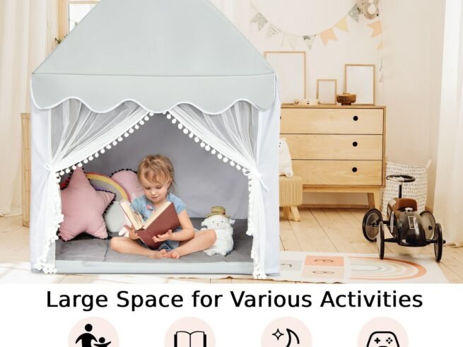 Children's Playhouse Play Tent Cotton Princess Style Hut Gray