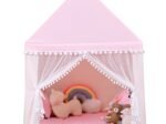 Children's Playhouse Play Tent Castle Wooden Frame Cotton Cover Pink