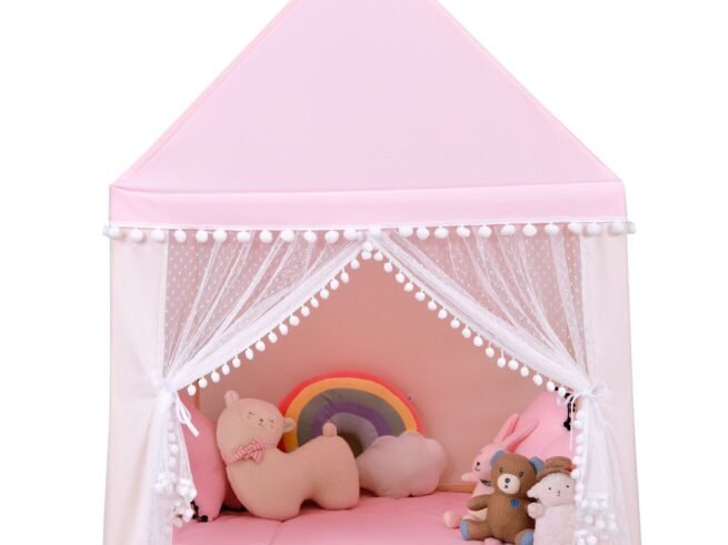 Children's Playhouse Play Tent Castle Wooden Frame Cotton Cover Pink