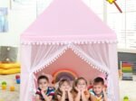 Children's Playhouse Play Tent Castle Wooden Frame Cotton Cover Pink