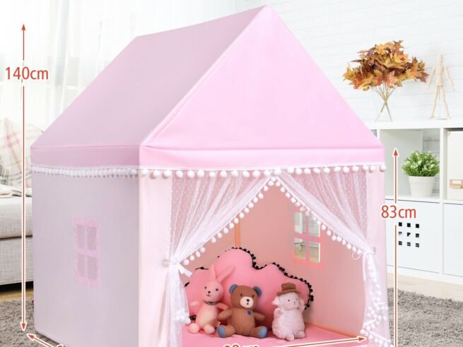 Children's Playhouse Play Tent Castle Wooden Frame Cotton Cover Pink