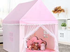 Children's Playhouse Play Tent Castle Wooden Frame Cotton Cover Pink