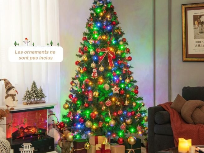Pre-Lit Christmas Tree 215cm Multi-Color Led Lights Metal Stand