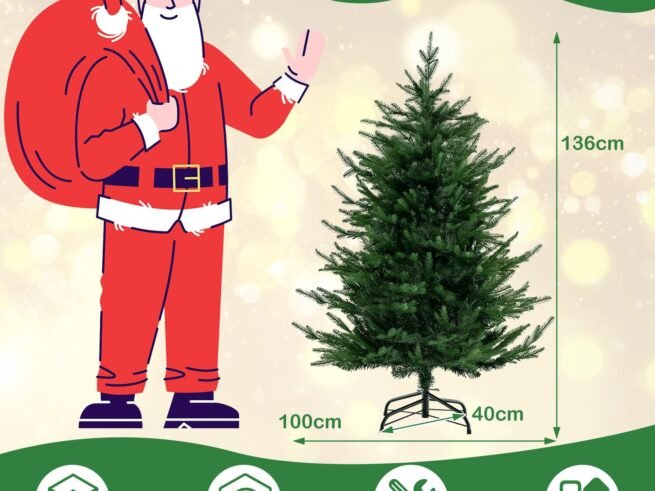 Artificial Christmas Tree Hinged 136cm 386 Branch Tips in PE PVC LED Lights