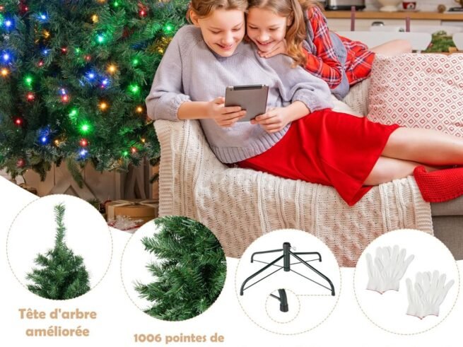 Pre-Lit Christmas Tree 215cm Multi-Color Led Lights Metal Stand