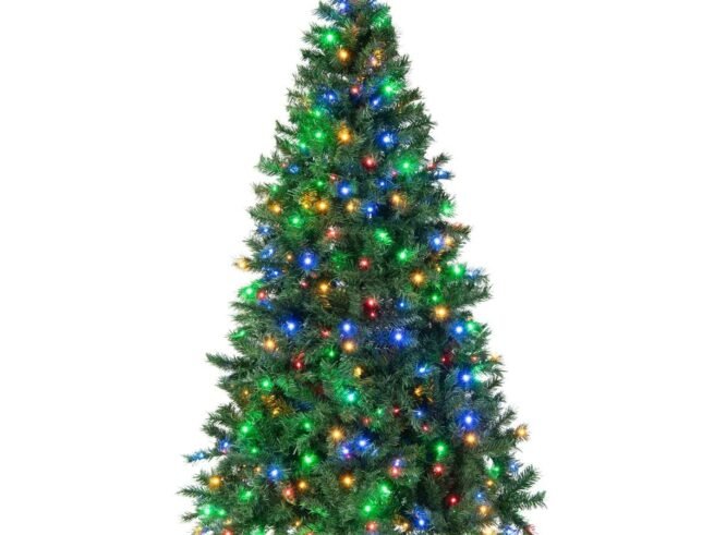 Pre-Lit Christmas Tree 215cm Multi-Color Led Lights Metal Stand