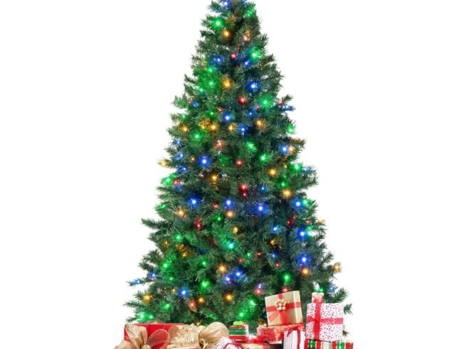 Pre-Lit Christmas Tree 215cm Multi-Color Led Lights Metal Stand