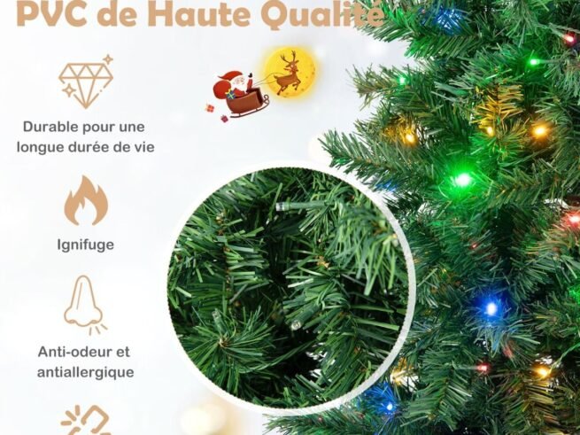 Pre-Lit Christmas Tree 215cm Multi-Color Led Lights Metal Stand