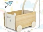 2 in 1 Baby Push Walker Wooden Trolley Walking Cart with Toy Storage