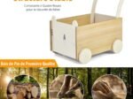 2 in 1 Baby Push Walker Wooden Trolley Walking Cart with Toy Storage