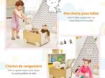 2 in 1 Baby Push Walker Wooden Trolley Walking Cart with Toy Storage