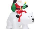 2M Inflatable Santa Claus on White Polar Bear Swinging Head LED Light