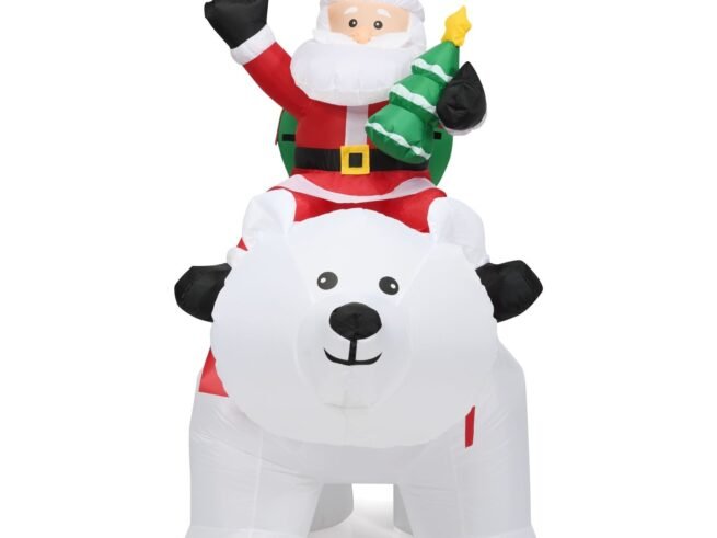 2M Inflatable Santa Claus on White Polar Bear Swinging Head LED Light