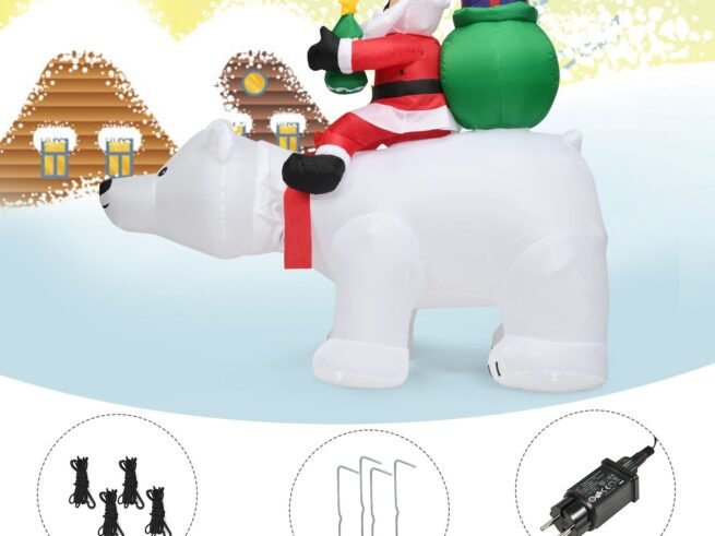 2M Inflatable Santa Claus on White Polar Bear Swinging Head LED Light