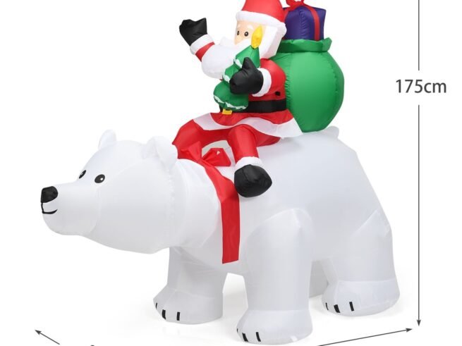 2M Inflatable Santa Claus on White Polar Bear Swinging Head LED Light