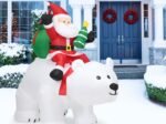 2M Inflatable Santa Claus on White Polar Bear Swinging Head LED Light