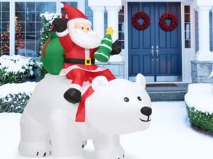 2M Inflatable Santa Claus on White Polar Bear Swinging Head LED Light