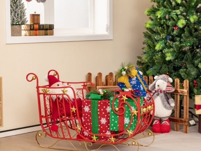 Santa Sleigh Christmas Decoration Metal Large Loading Space for Gift