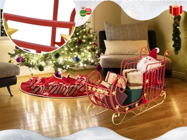 Santa Sleigh Christmas Decoration Metal Large Loading Space for Gift