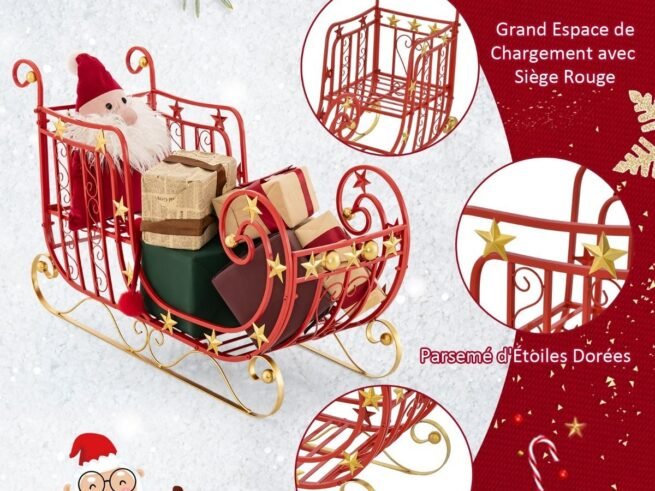 Santa Sleigh Christmas Decoration Metal Large Loading Space for Gift