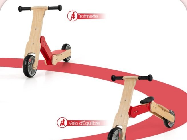 Scooter for Children 2 in 1 Adjusted to Balance Bike Removable Seat Wooden Frame