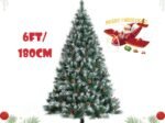 Hinged Snowy Christmas Tree 180cm 644 Red Berry Pine Cone Branches