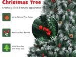 Hinged Snowy Christmas Tree 180cm 644 Red Berry Pine Cone Branches