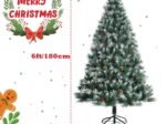 Hinged Snowy Christmas Tree 180cm 644 Red Berry Pine Cone Branches
