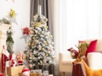 Artificial Snow Flocked Hinged Christmas Tree with Berries Flowers 180cm