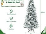 Artificial Snow Flocked Hinged Christmas Tree with Berries Flowers 180cm