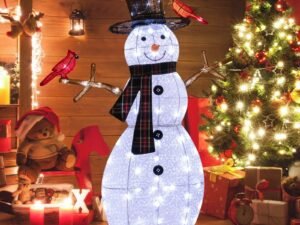 Christmas Ornament Snowman with Red Birds Pre-Lit LED Lights 127cm