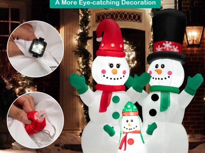 Inflatable Snowman Family Christmas Decoration with LED Lights 175cm