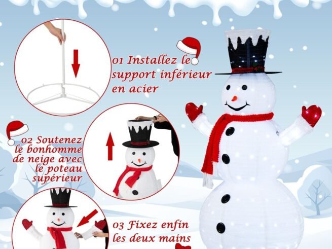 Illuminated Christmas Snowman 200 Cool White LEDs 4 Stakes 180CM