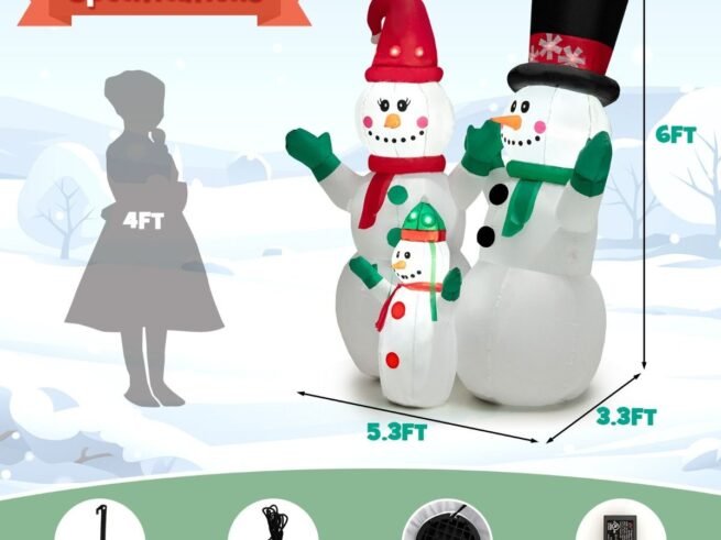 Inflatable Snowman Family Christmas Decoration with LED Lights 175cm