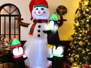 Inflatable Snowman with 3 Penguins Illuminated LED Christmas Decoration 1.8M