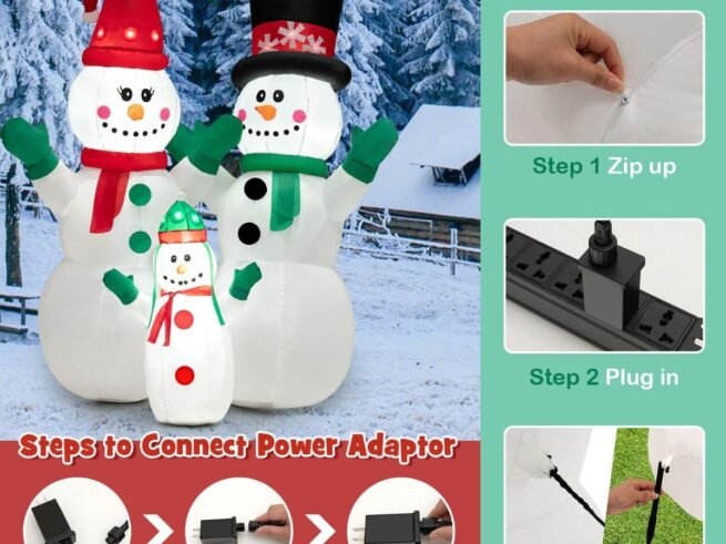 Inflatable Snowman Family Christmas Decoration with LED Lights 175cm