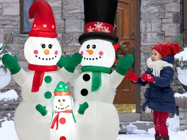 Inflatable Snowman Family Christmas Decoration with LED Lights 175cm