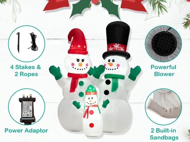 Inflatable Snowman Family Christmas Decoration with LED Lights 175cm