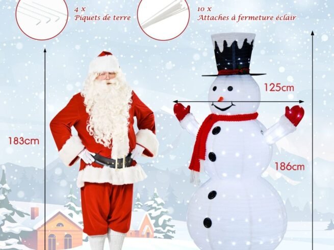 Illuminated Christmas Snowman 200 Cool White LEDs 4 Stakes 180CM