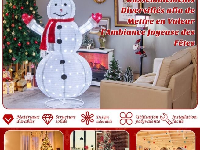Illuminated Christmas Snowman 200 Cool White LEDs 4 Stakes 180CM