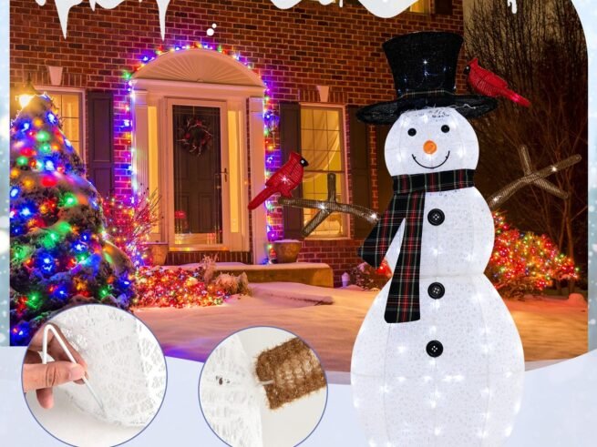 Christmas Ornament Snowman with Red Birds Pre-Lit LED Lights 127cm